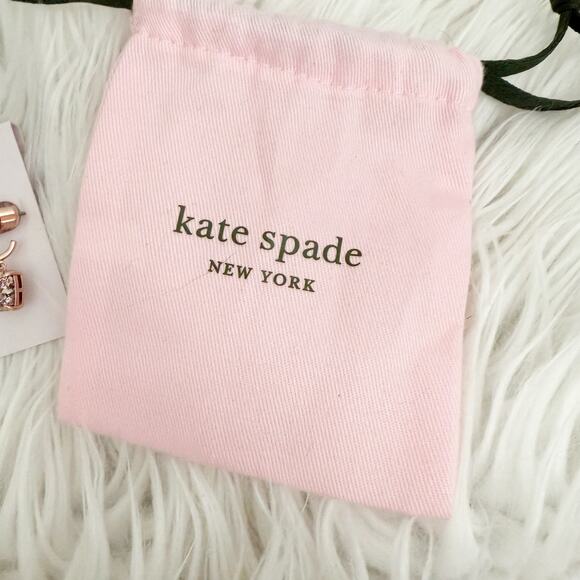 KATE SPADE | Square Glitter Stone Charm Huggie Hoop Earrings Rose Gold Pink - Picture 4 of 7
